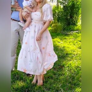 Abercrombie Emerson Poplin Puff Sleeve Midi Dress, Light Pink Pattern - Size S